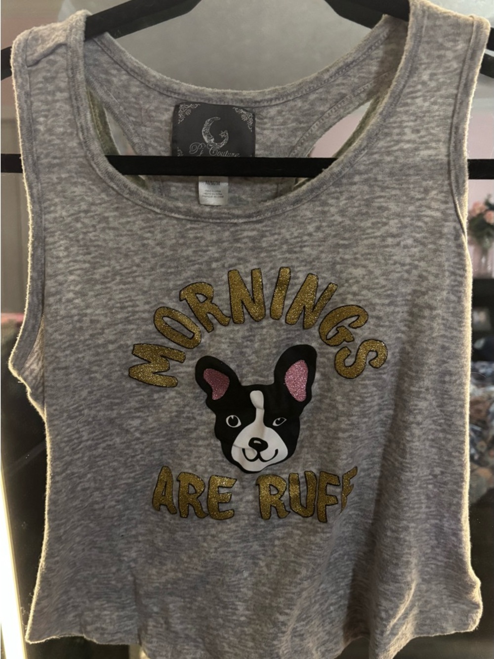 Pj Couture Gray 'Mornings Are Ruff' Dog Graphic Tank Top and Pants Set